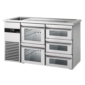 Barowy stół chłodniczy PREMIUM - 1550x700mm - 5 szklanych szuflad - Prime Gastro