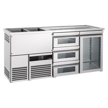 Barowy stół chłodniczy PREMIUM - 1950x700 mm - 1 szklane drzwi & 3 szklane szuflady - Prime Gastro