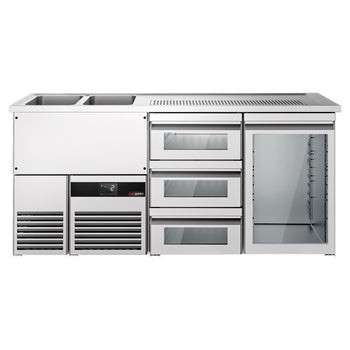 Barowy stół chłodniczy PREMIUM - 1950x700 mm - 1 szklane drzwi & 3 szklane szuflady - Prime Gastro