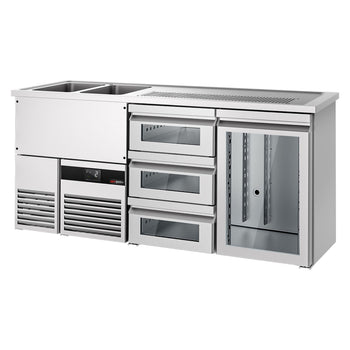 Barowy stół chłodniczy PREMIUM - 1950x700 mm - 1 szklane drzwi & 3 szklane szuflady - Prime Gastro