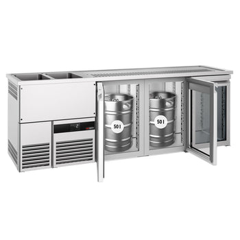 Barowy stół chłodniczy PREMIUM - 2500x700mm - 3 szklane drzwi - Prime Gastro