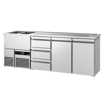 Barowy stół chłodniczy PREMIUM - 2500x700 mm - 2 drzwi & 3 szuflady - Prime Gastro
