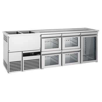 Barowy stół chłodniczy PREMIUM - 2500x700mm - 1 szklane drzwi & 4 szklane szuflady - Prime Gastro