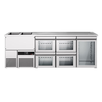 Barowy stół chłodniczy PREMIUM - 2500x700mm - 1 szklane drzwi & 4 szklane szuflady - Prime Gastro