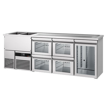 Barowy stół chłodniczy PREMIUM - 2500x700mm - 1 szklane drzwi & 4 szklane szuflady - Prime Gastro