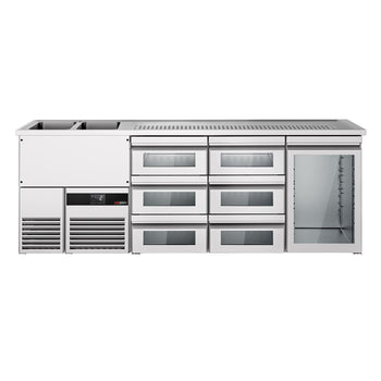 Barowy stół chłodniczy PREMIUM - 2500x700mm - 1 szklane drzwi & 6 szklanych szuflad - Prime Gastro