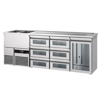Barowy stół chłodniczy PREMIUM - 2500x700mm - 1 szklane drzwi & 6 szklanych szuflad - Prime Gastro