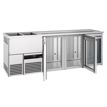 Barowy stół chłodniczy PREMIUM - 2500x700mm - 3 szklane drzwi - Prime Gastro