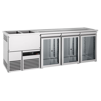 Barowy stół chłodniczy PREMIUM - 2500x700mm - 3 szklane drzwi - Prime Gastro