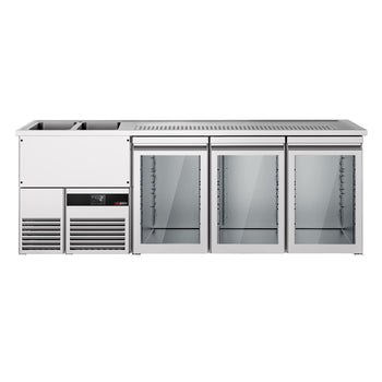Barowy stół chłodniczy PREMIUM - 2500x700mm - 3 szklane drzwi - Prime Gastro