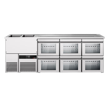 Barowy stół chłodniczy PREMIUM - 2500x700mm - 6 szklanych szuflad - Prime Gastro