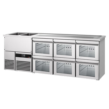 Barowy stół chłodniczy PREMIUM - 2500x700mm - 6 szklanych szuflad - Prime Gastro