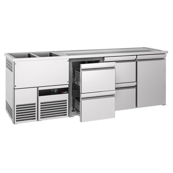 Barowy stół chłodniczy PREMIUM - 2500x700 mm - 1 drzwi & 4 szuflady - Prime Gastro