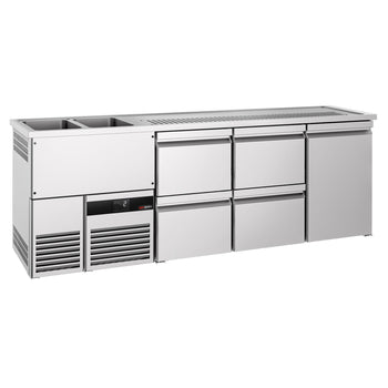 Barowy stół chłodniczy PREMIUM - 2500x700 mm - 1 drzwi & 4 szuflady - Prime Gastro