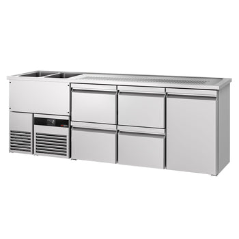 Barowy stół chłodniczy PREMIUM - 2500x700 mm - 1 drzwi & 4 szuflady - Prime Gastro