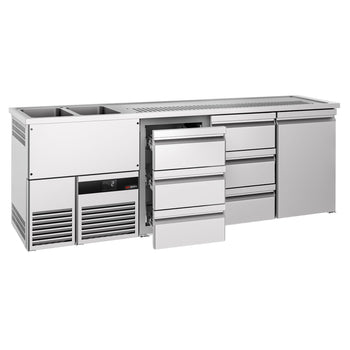 Barowy stół chłodniczy PREMIUM - 2500x700 mm - 1 drzwi & 6 szuflad - Prime Gastro