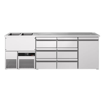 Barowy stół chłodniczy PREMIUM - 2500x700 mm - 1 drzwi & 6 szuflad - Prime Gastro