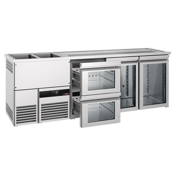 Barowy stół chłodniczy PREMIUM - 2500x700 mm - 2 szklane drzwi & 2 szklane szuflady - Prime Gastro