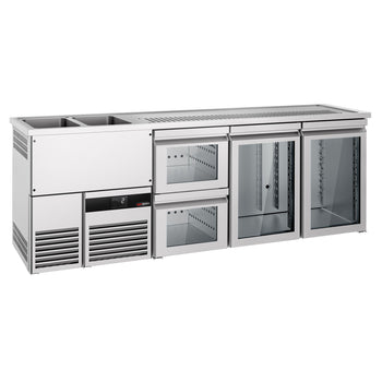 Barowy stół chłodniczy PREMIUM - 2500x700 mm - 2 szklane drzwi & 2 szklane szuflady - Prime Gastro