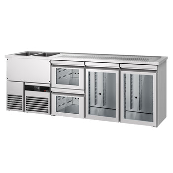 Barowy stół chłodniczy PREMIUM - 2500x700 mm - 2 szklane drzwi & 2 szklane szuflady - Prime Gastro
