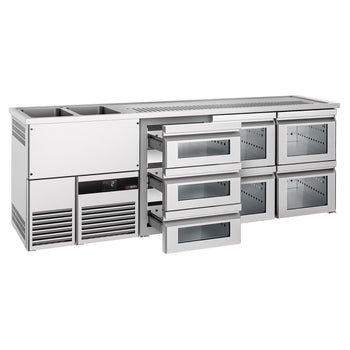 Barowy stół chłodniczy PREMIUM - 2500x700mm - 7 szklanych szuflad - Prime Gastro