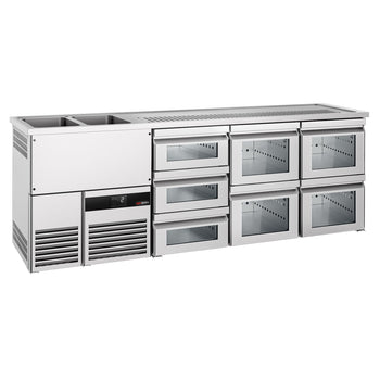 Barowy stół chłodniczy PREMIUM - 2500x700mm - 7 szklanych szuflad - Prime Gastro