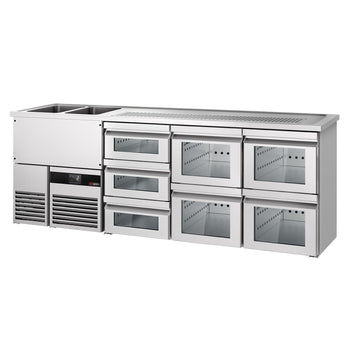 Barowy stół chłodniczy PREMIUM - 2500x700mm - 7 szklanych szuflad - Prime Gastro