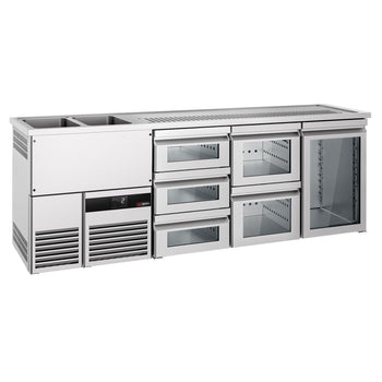 Barowy stół chłodniczy PREMIUM - 2500x700mm - 1 szklane drzwi & 5 szklanych szuflad - Prime Gastro