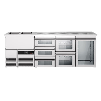 Barowy stół chłodniczy PREMIUM - 2500x700mm - 1 szklane drzwi & 5 szklanych szuflad - Prime Gastro