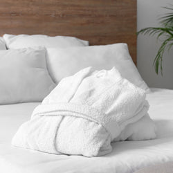 (12 sztuk) Szlafrok kąpielowy z kołnierzem szalowym - rozmiar: M - biały