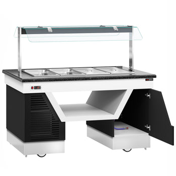 Lada bufetowa ciepła BELFAST - 1600 mm - z bemarem & kółkami - na 4x GN 1/1 - Prime Gastro