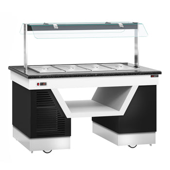 Lada bufetowa ciepła BELFAST - 1600 mm - z bemarem & kółkami - na 4x GN 1/1 - Prime Gastro