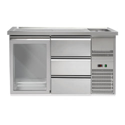 Barowy stół chłodniczy Premium PLUS - 1550x700 mm - 1 szklane drzwi & 3 szuflady