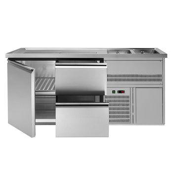 Barowy stół chłodniczy Premium PLUS - 1950x700mm - 1 drzwi & 2 szuflady - Prime Gastro
