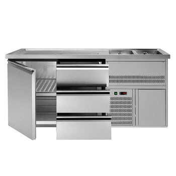 Barowy stół chłodniczy Premium PLUS - 1950x700 mm - 1 drzwi & 3 szuflady - Prime Gastro