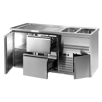 Barowy stół chłodniczy PREMIUM PLUS - 1950x700 mm - 1 drzwi & 2 szuflady - Prime Gastro