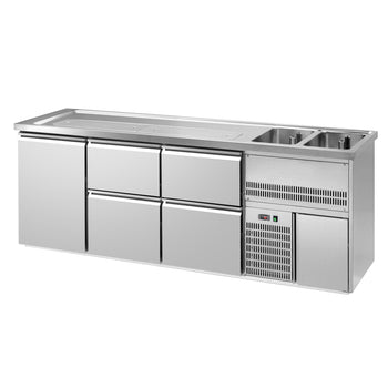 Barowy stół chłodniczy PREMIUM PLUS - 2500x700mm - 1 drzwi & 4 szuflady - Prime Gastro