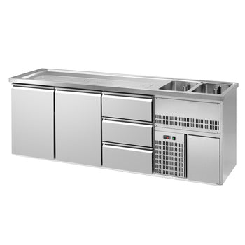 Barowy stół chłodniczy Premium PLUS - 2500x700 mm - 2 drzwi & 3 szuflady - Prime Gastro