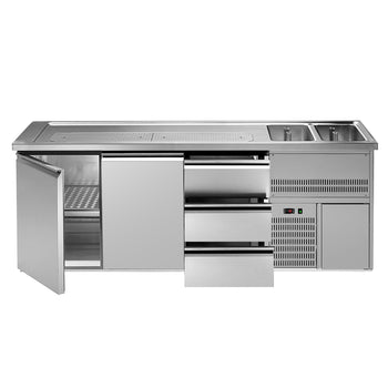 Barowy stół chłodniczy Premium PLUS - 2500x700 mm - 2 drzwi & 3 szuflady - Prime Gastro