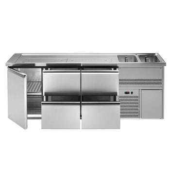 Barowy stół chłodniczy Premium PLUS - 2500x700mm - 1 drzwi & 4 szuflady - Prime Gastro