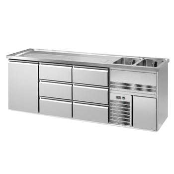 Barowy stół chłodniczy PREMIUM PLUS - 2500x700mm - 1 drzwi & 6 szuflad - Prime Gastro