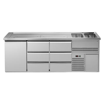 Barowy stół chłodniczy PREMIUM PLUS - 2500x700mm - 1 drzwi & 6 szuflad - Prime Gastro