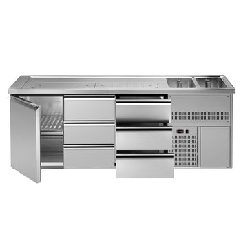 Barowy stół chłodniczy PREMIUM PLUS - 2500x700mm - 1 drzwi & 6 szuflad - Prime Gastro