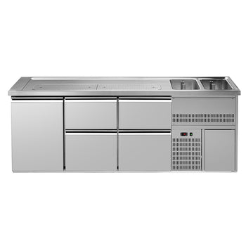 Barowy stół chłodniczy PREMIUM PLUS - 2500x700mm - 1 drzwi & 4 szuflady - Prime Gastro