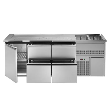Barowy stół chłodniczy PREMIUM PLUS - 2500x700mm - 1 drzwi & 4 szuflady - Prime Gastro