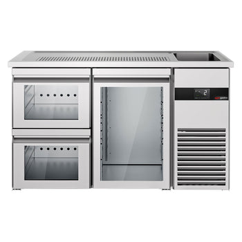 Barowy Stół Chłodniczy PREMIUM - 1550x700mm - 1 szklane drzwi & 2 szklane szuflady - Prime Gastro