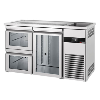 Barowy Stół Chłodniczy PREMIUM - 1550x700mm - 1 szklane drzwi & 2 szklane szuflady - Prime Gastro