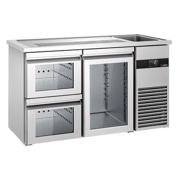Barowy Stół Chłodniczy PREMIUM - 1550x700mm - 1 szklane drzwi & 2 szklane szuflady - Prime Gastro