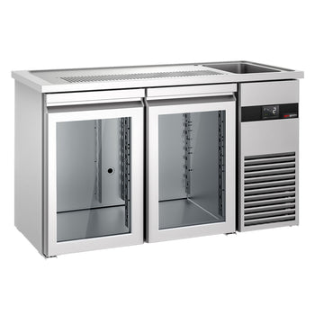 Barowy stół chłodniczy PREMIUM - 1550x700 mm - 2 szklane drzwi - Prime Gastro