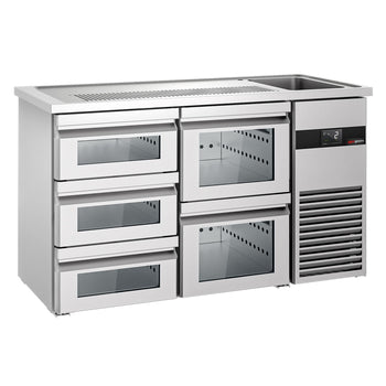 Barowy stół chłodniczy PREMIUM - 1550x700mm - 5 szklanych szuflad - Prime Gastro